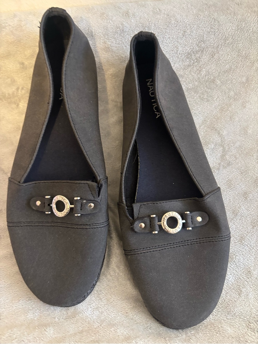Nautica Black Slip-On Loafers with Decorative Buckle